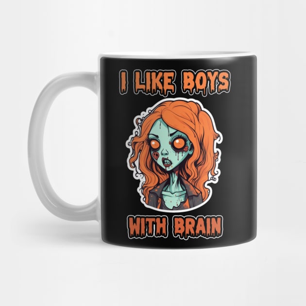 Zombie Girl Perfect for Halloween " I Like Boys With Brian" Orange Pumpkin Color by ShyPixels Arts